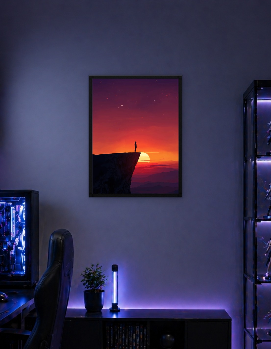 Silhouette on Cliff at Sunset