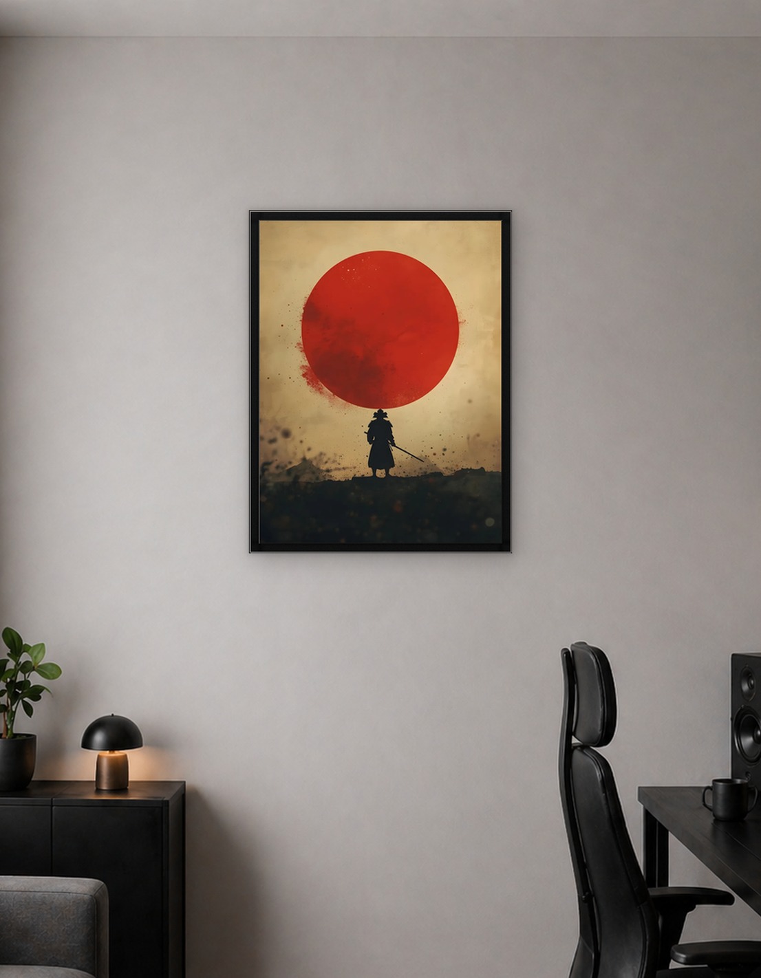 Samurai Silhouette Under Red Sun