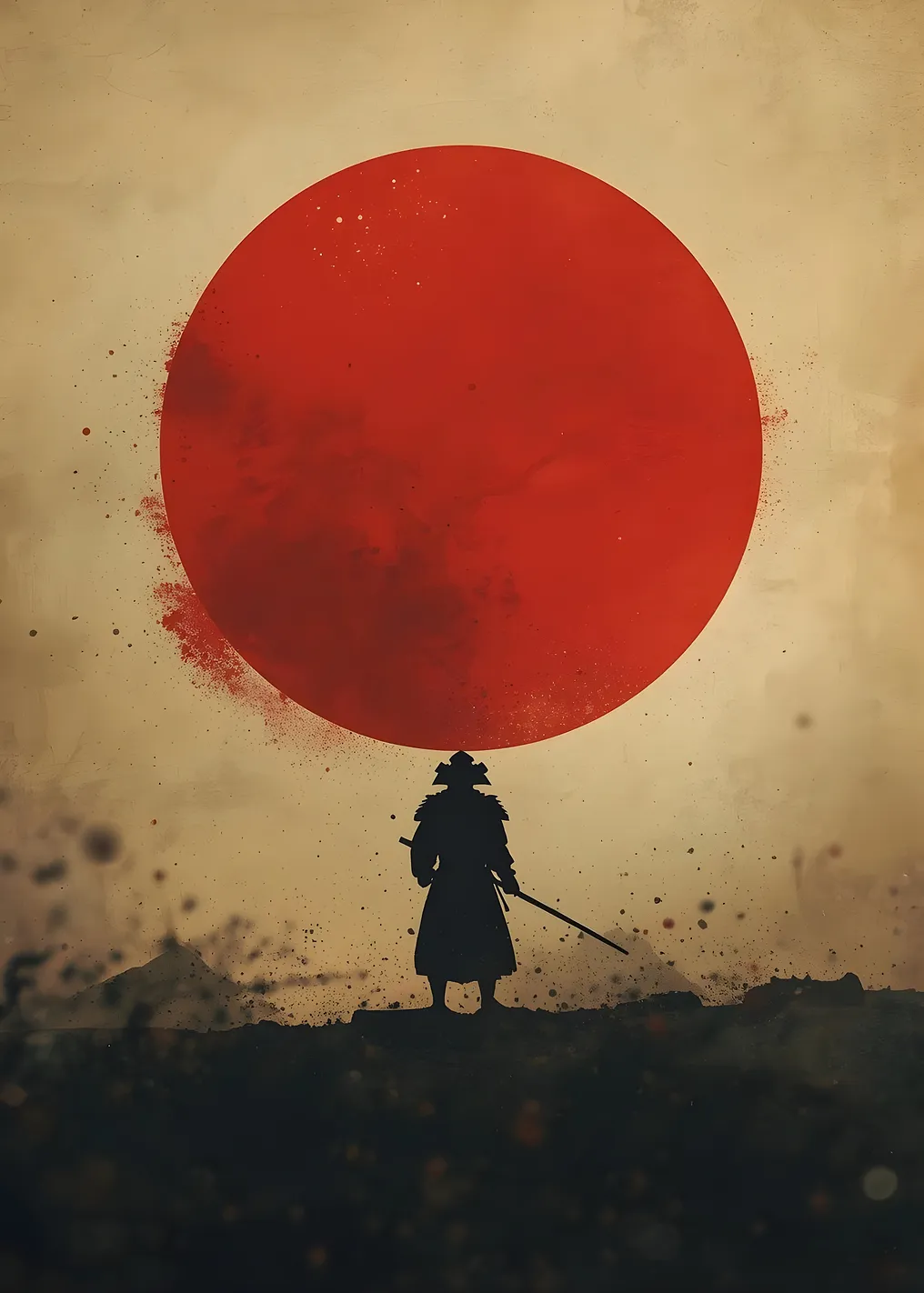 Samurai Silhouette Under Red Sun
