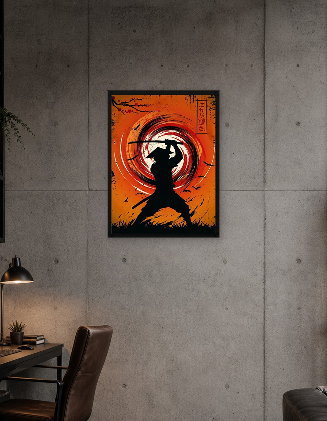 Силуэт самурая с катаной и вихрем