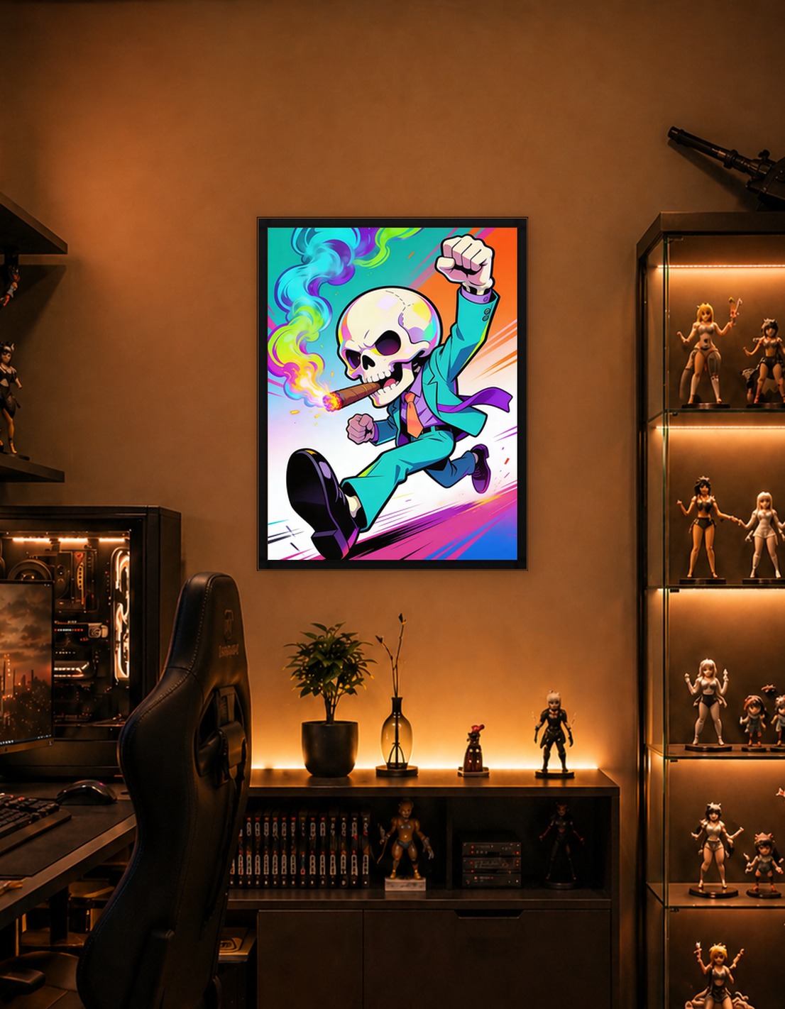 Skeleton in Suit Smoking Cigar