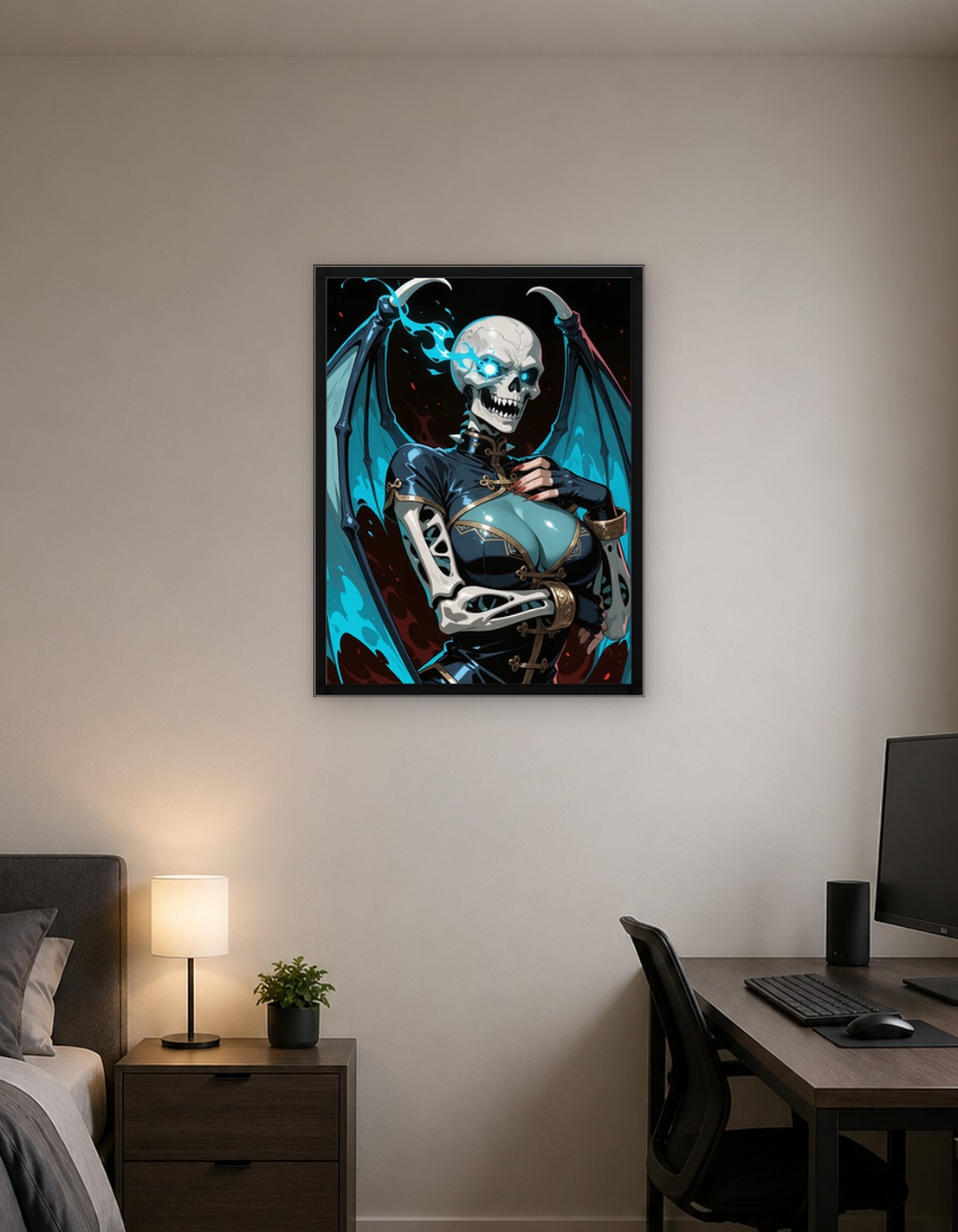 Skeleton Woman with Blue Wings