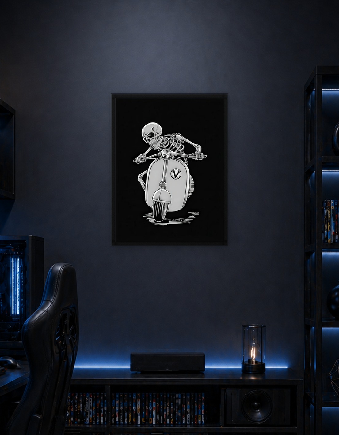 Skeleton Riding a Scooter Illustration