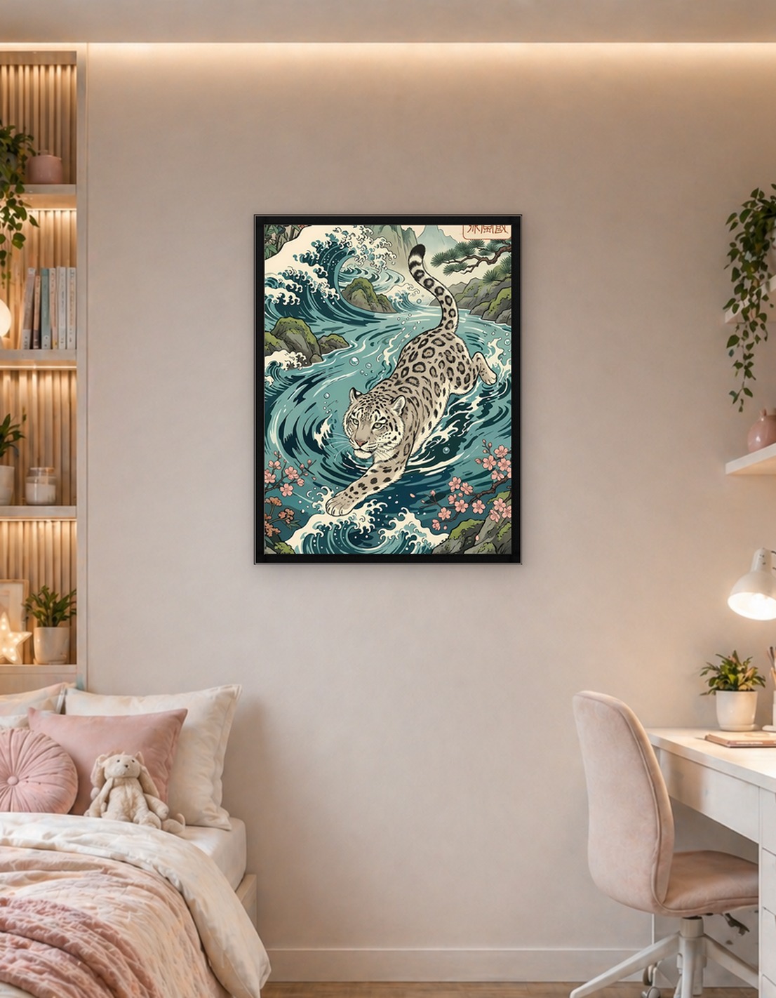 Snow Leopard in River Illustration