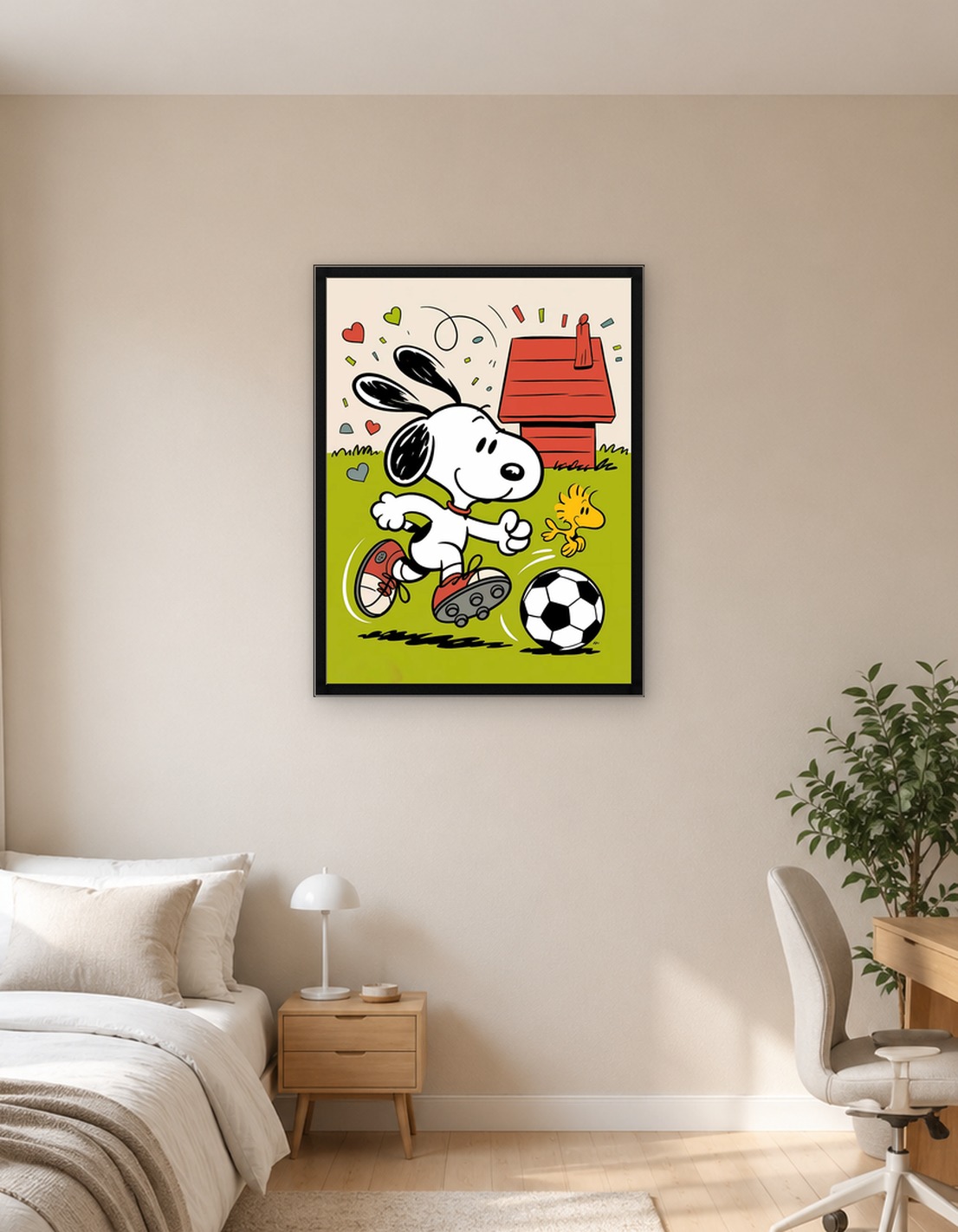 Snoopy plays soccer with Woodstock