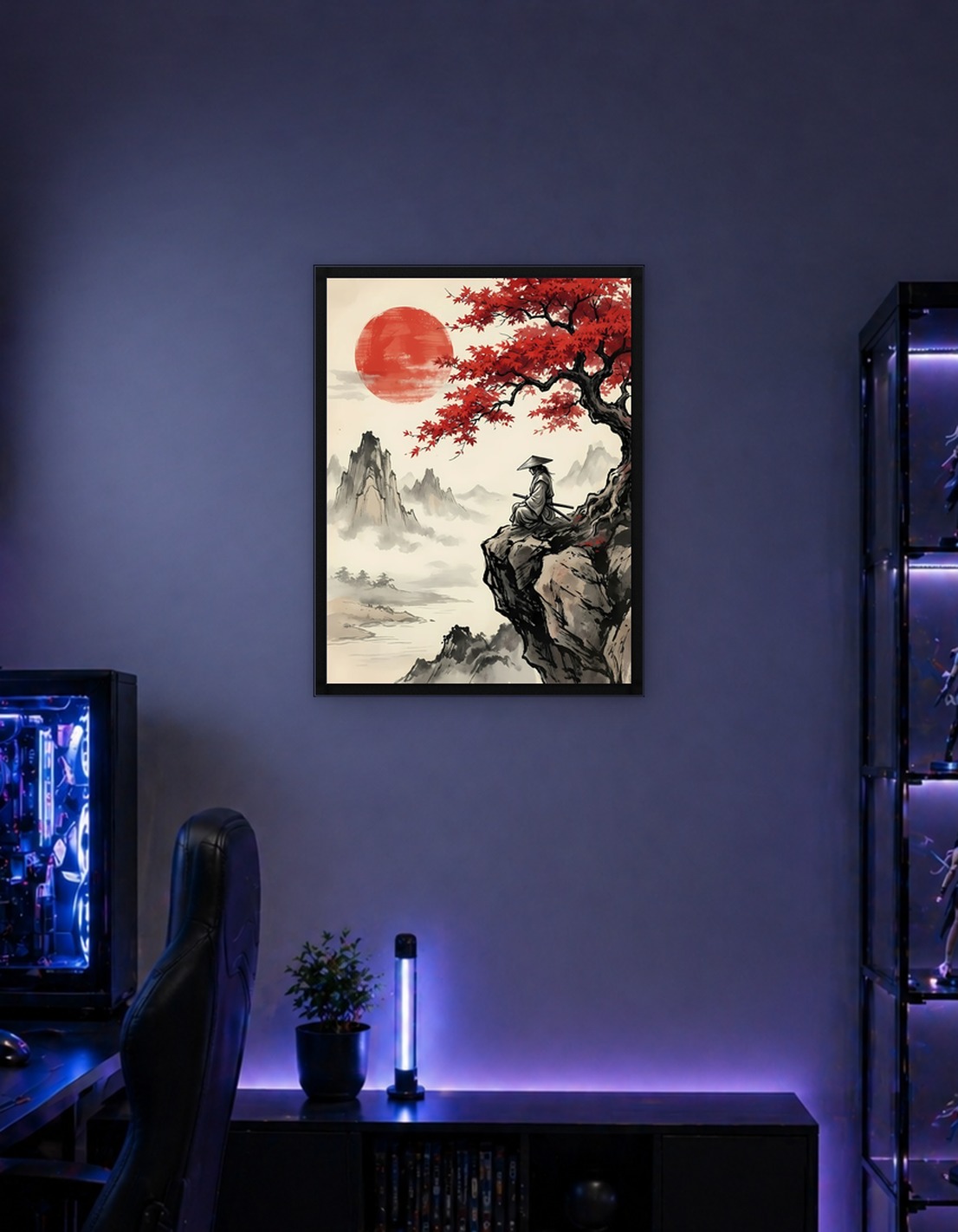 Samurai Contemplation Under Red Maple Tree
