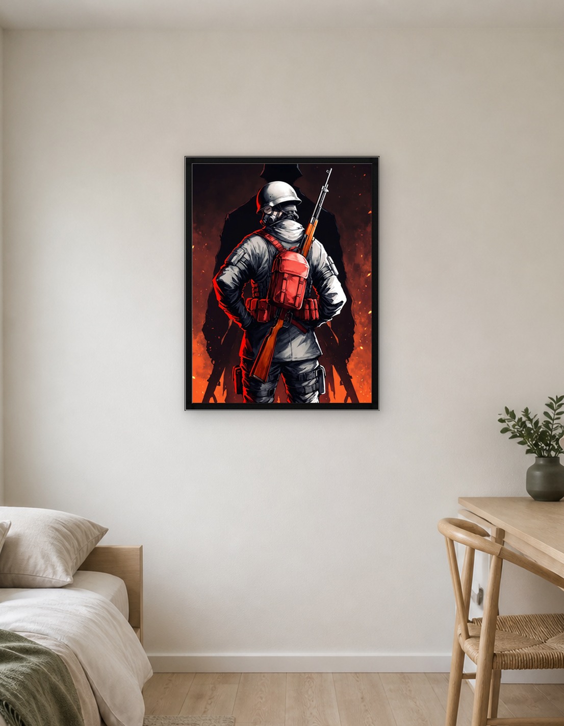 Soldier with Rifle in Fiery Setting