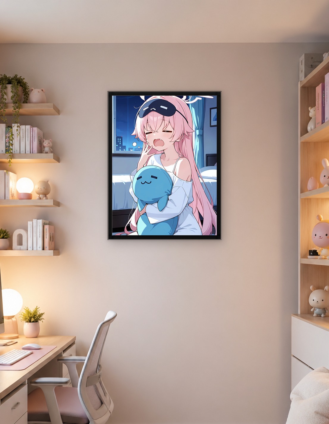 Sleepy Anime Girl with Plushie