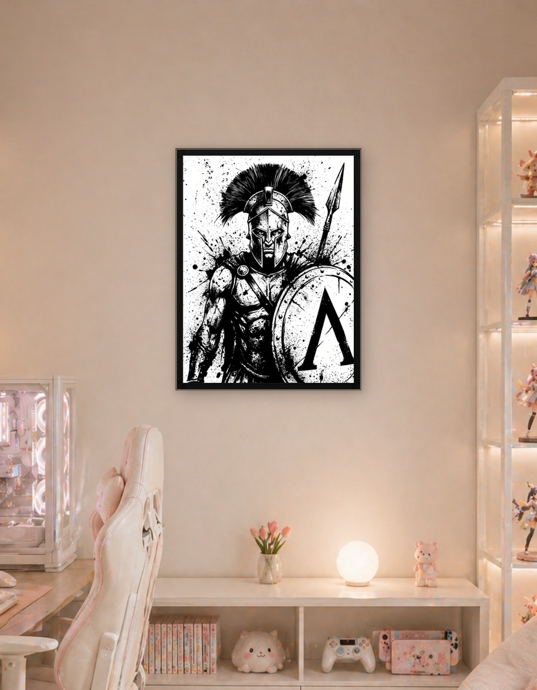 Spartan Warrior Black and White Illustration