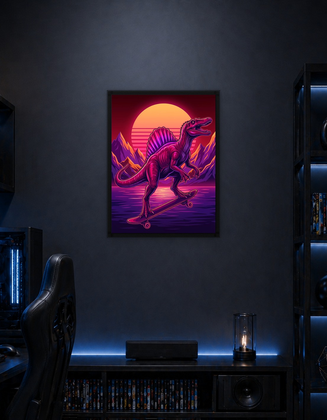 Spinosaurus on Skateboard Retro Art