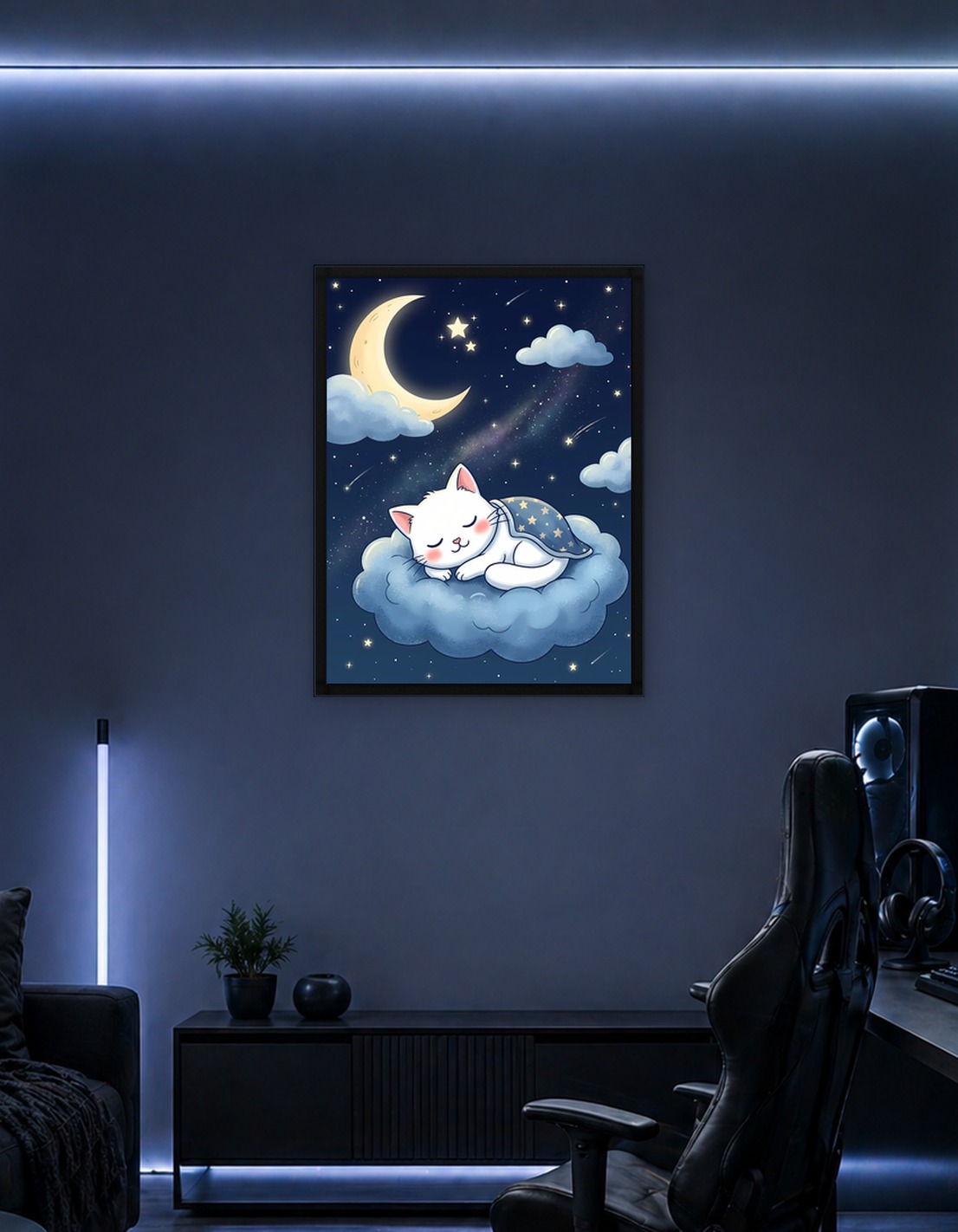 Sleeping Cat on Cloud in Night