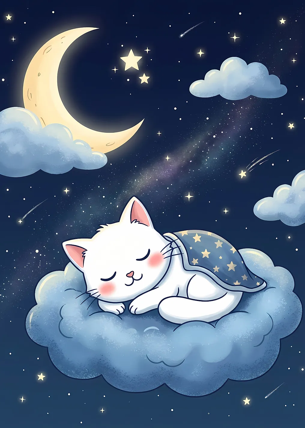 Sleeping Cat on Cloud in Night