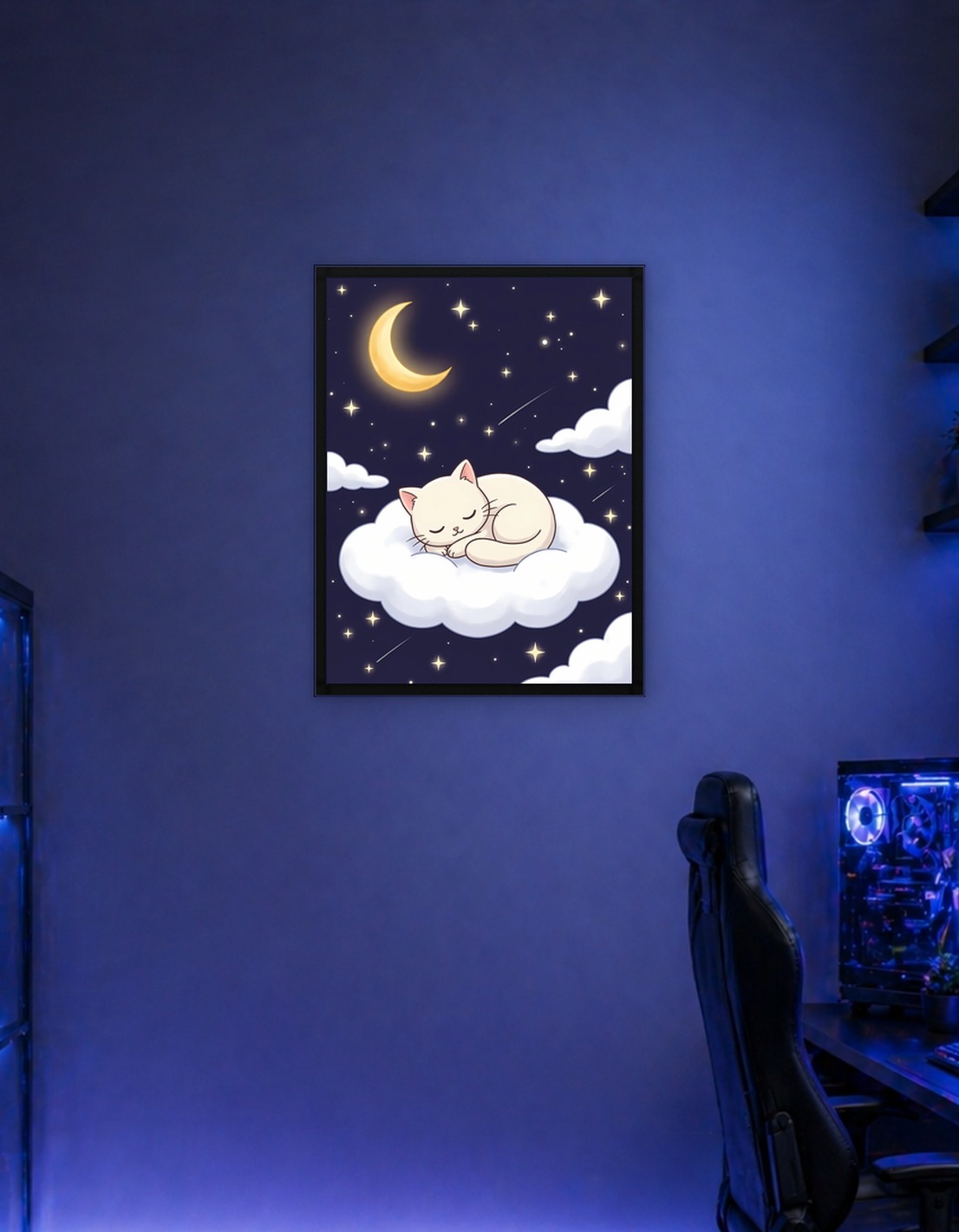 Спящий кот ночью на облаке