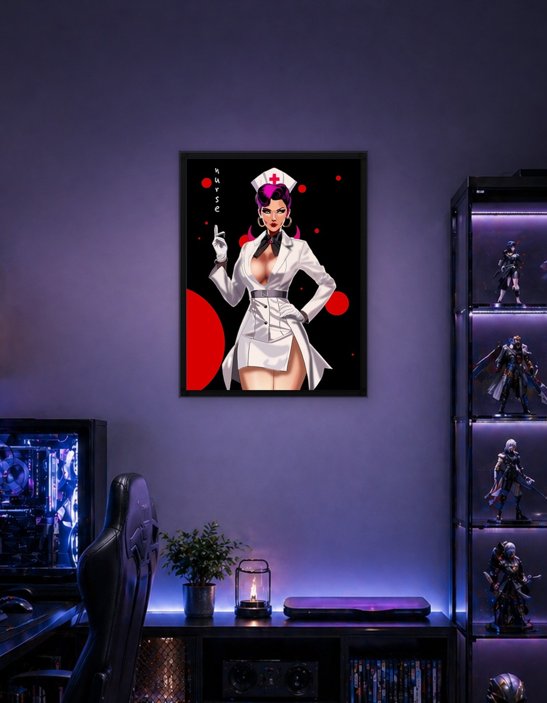 Stylized Nurse Illustration with Red Accents