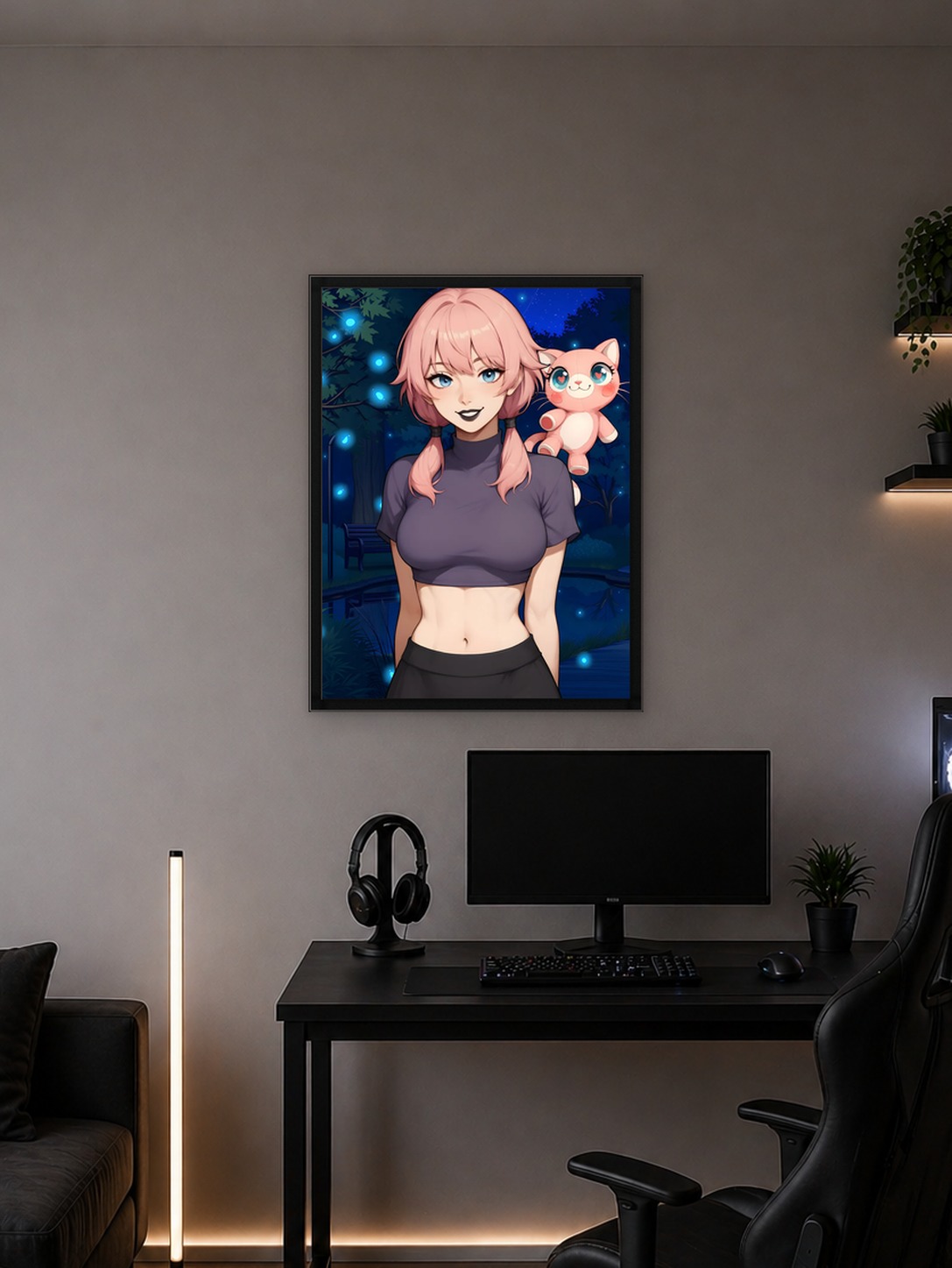 Sierra and Happy - Anime Girl with Pink Hair and Plush Cat