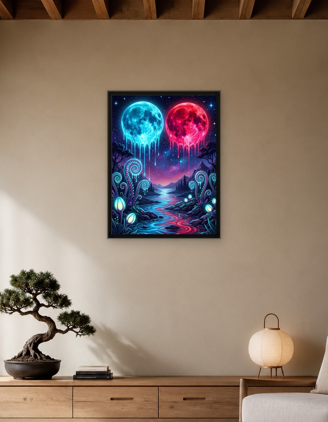 Surreal Landscape with Melting Moons
