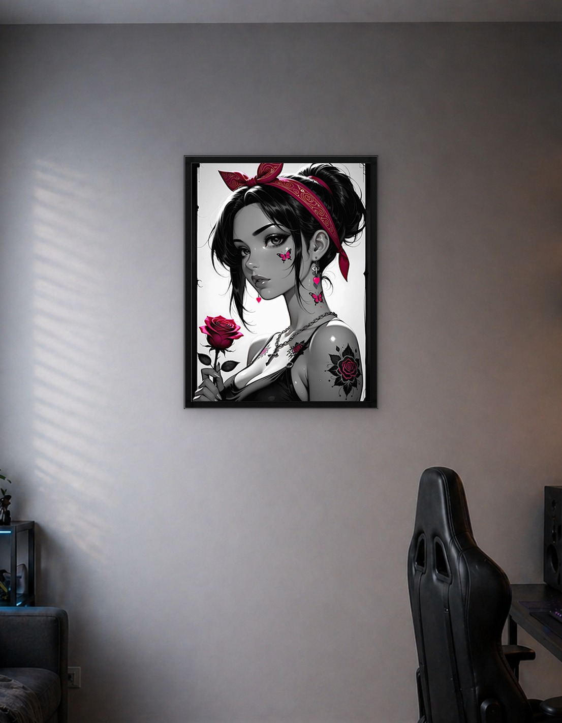 Tattoo Girl Red Bandana Rose