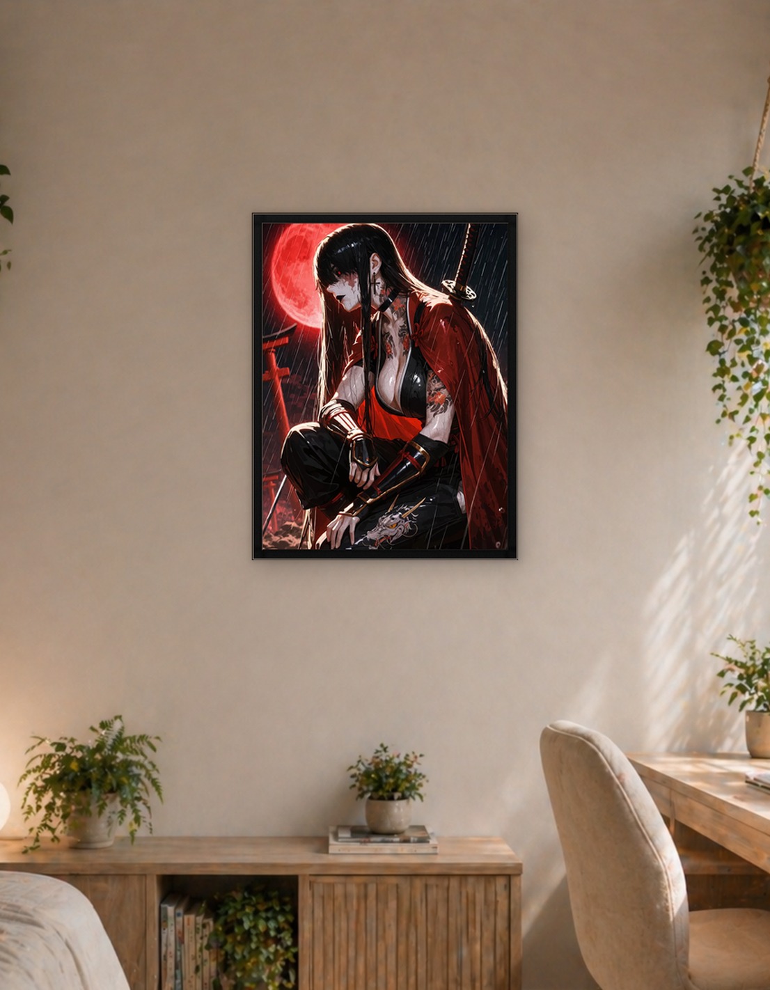 Tattooed Samurai Woman in the Rain