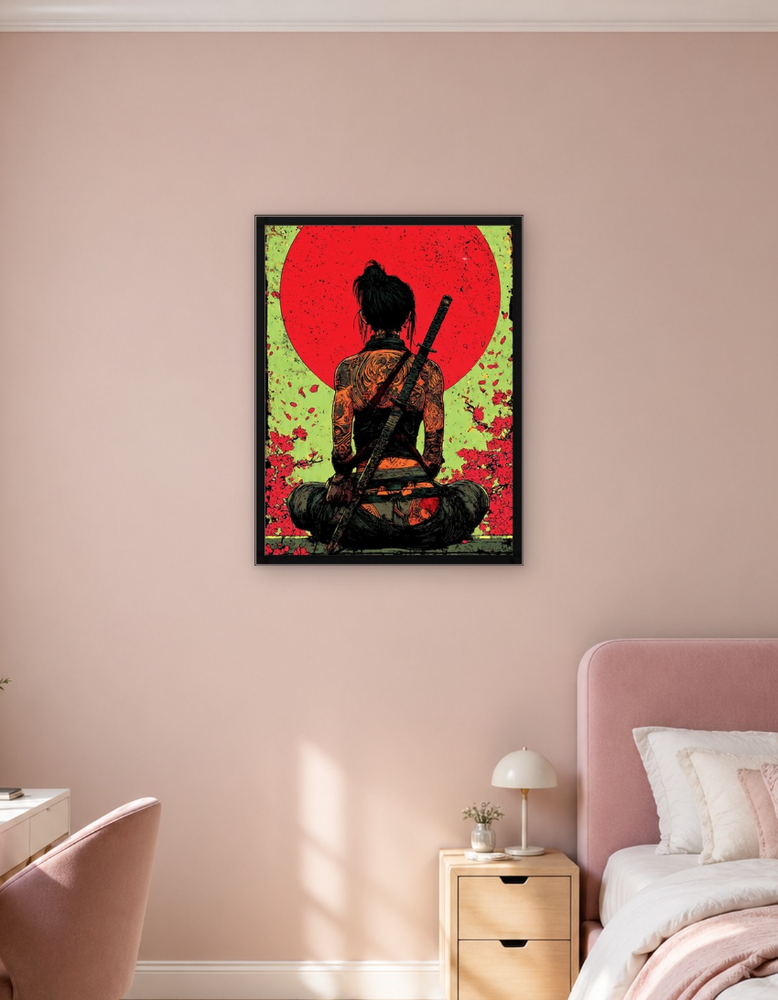 Tattooed Samurai Woman with Katana - 9249445