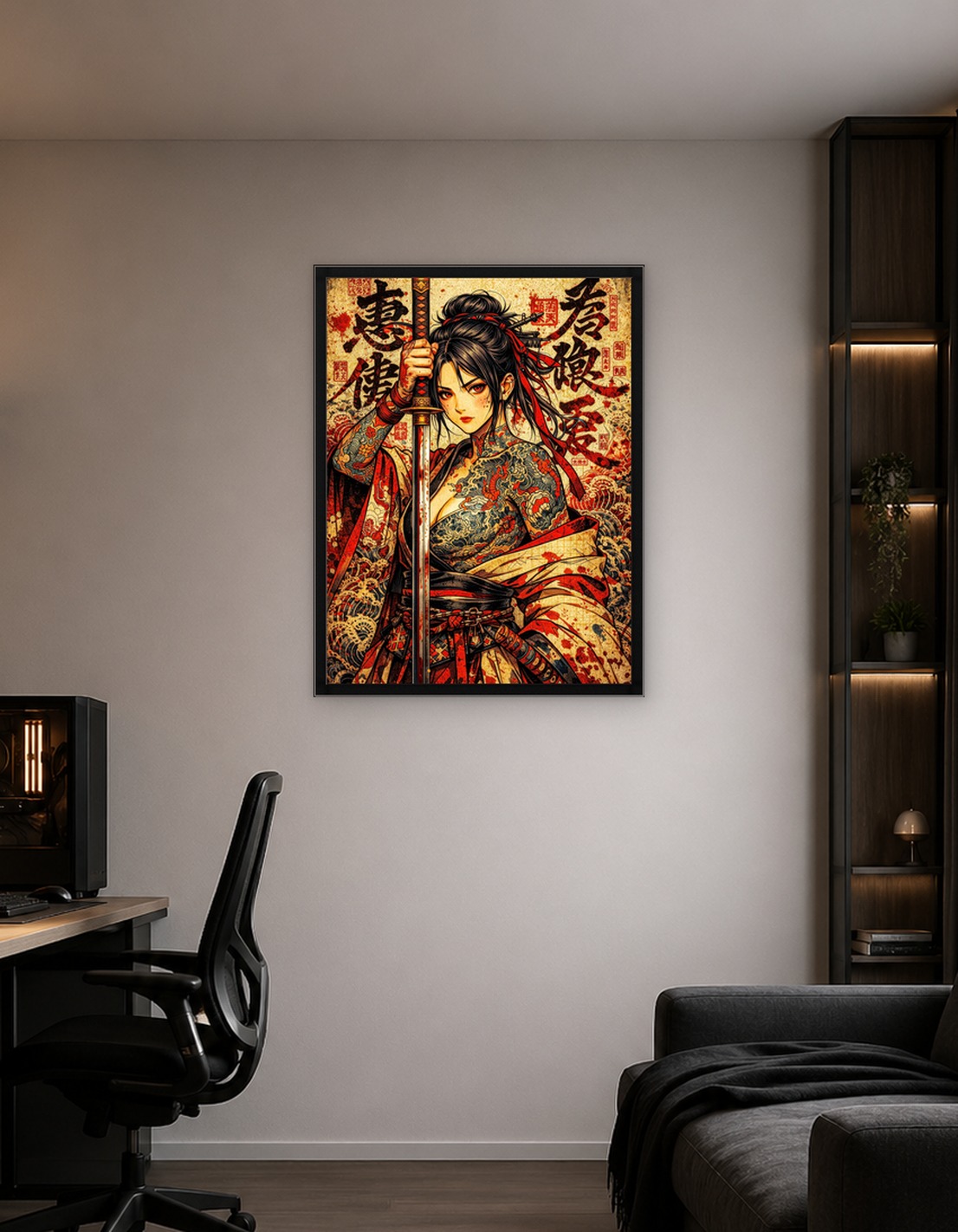 Tattooed Samurai Woman with Katana - 9990521