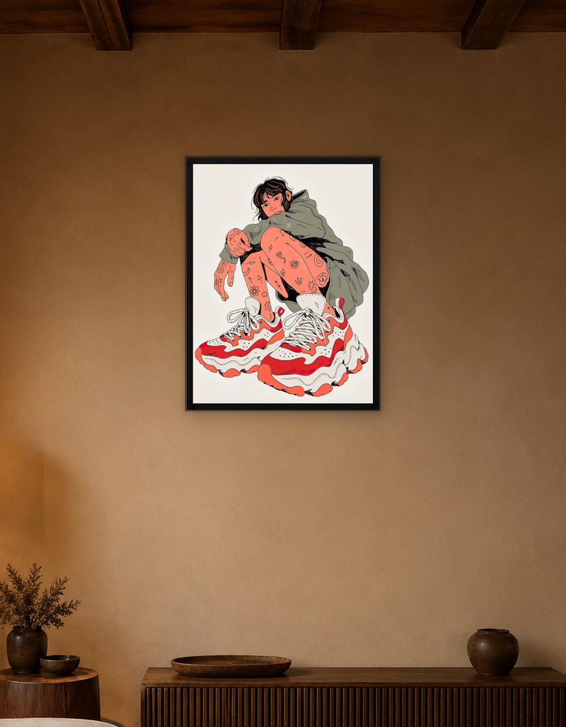 Tattooed Person in Oversized Sneakers