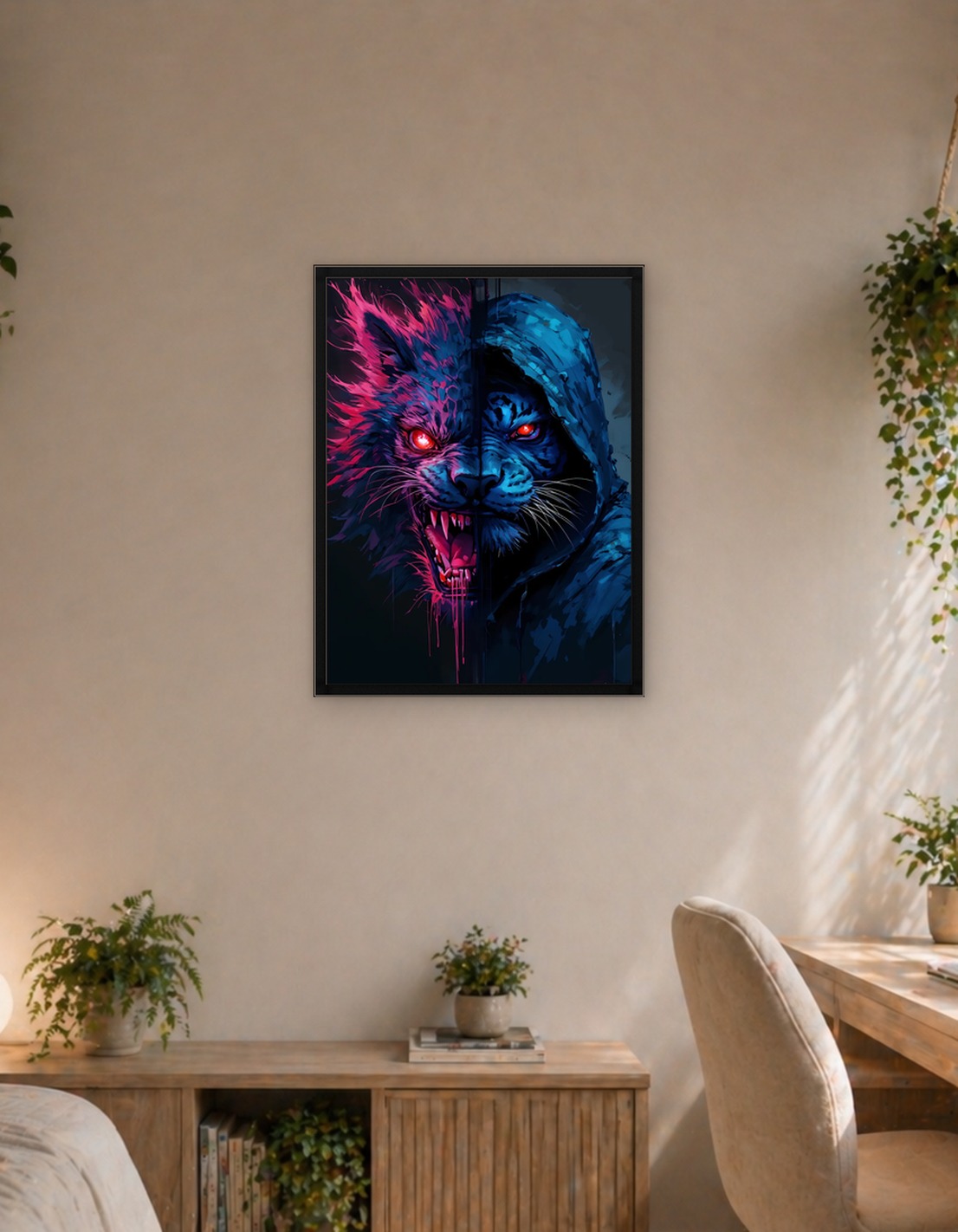 Split Face Tiger with Glowing Eyes