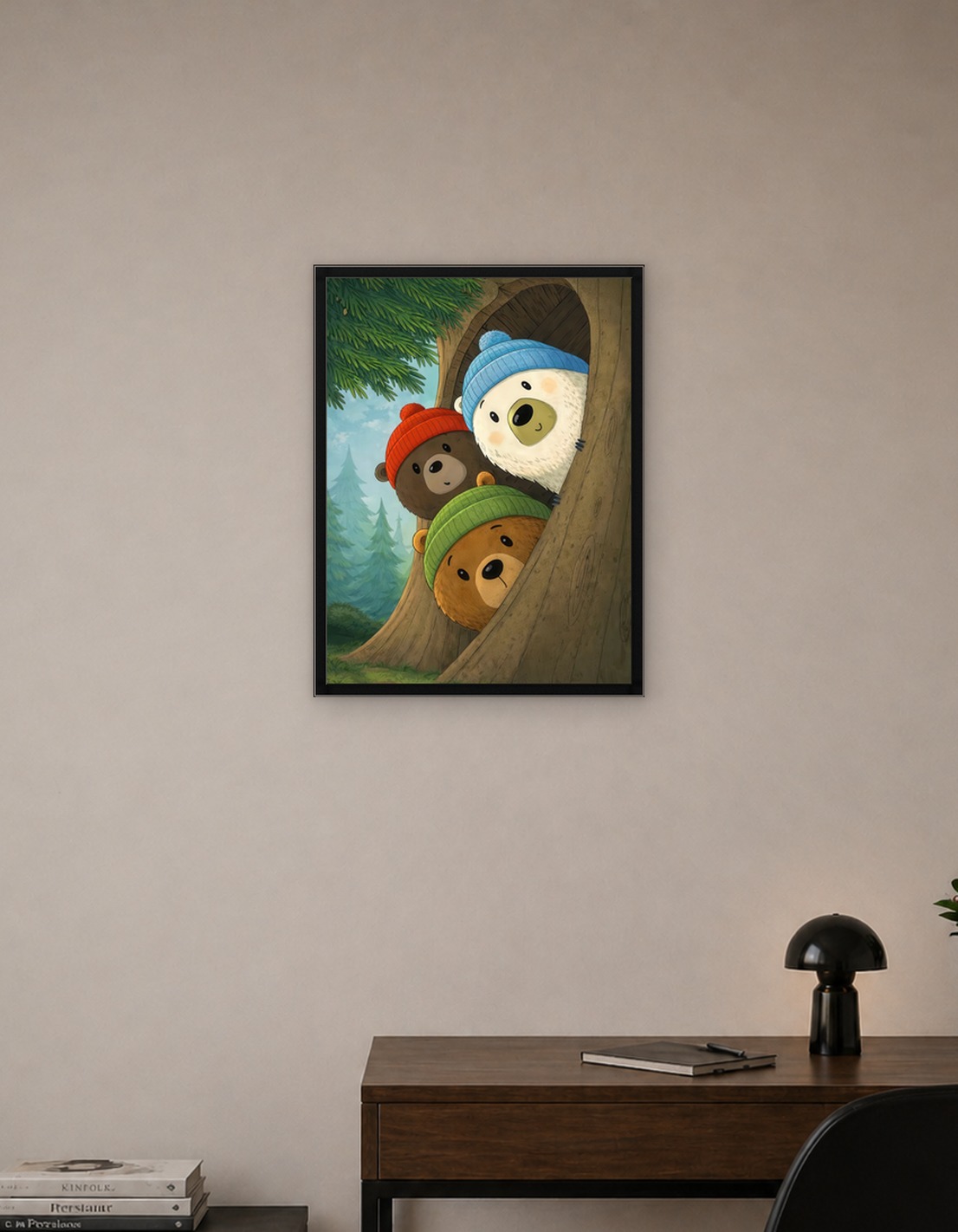 Three Bears in a Tree Hollow