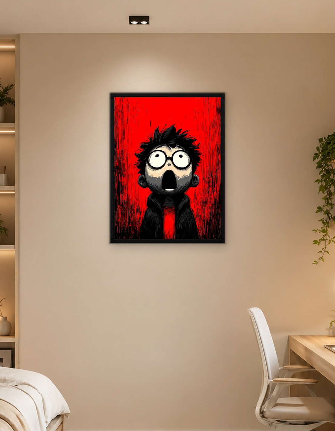 Surprised Cartoon Character with Red Background