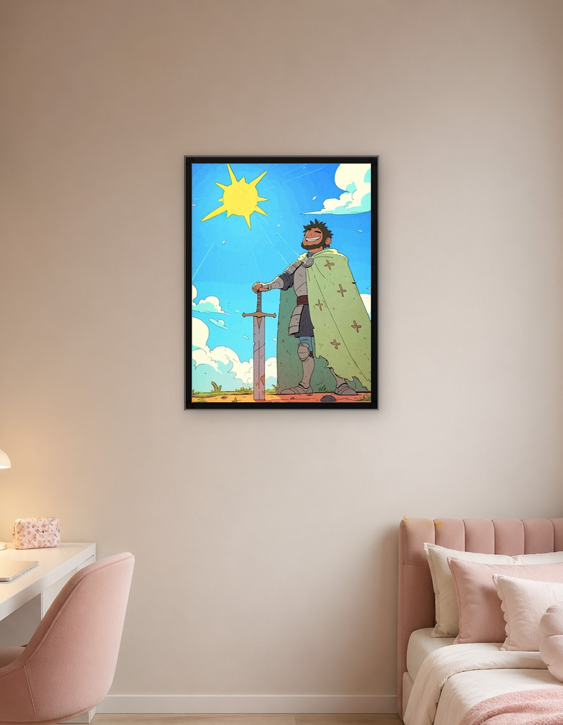 Smiling Knight with Sword in Sunlight