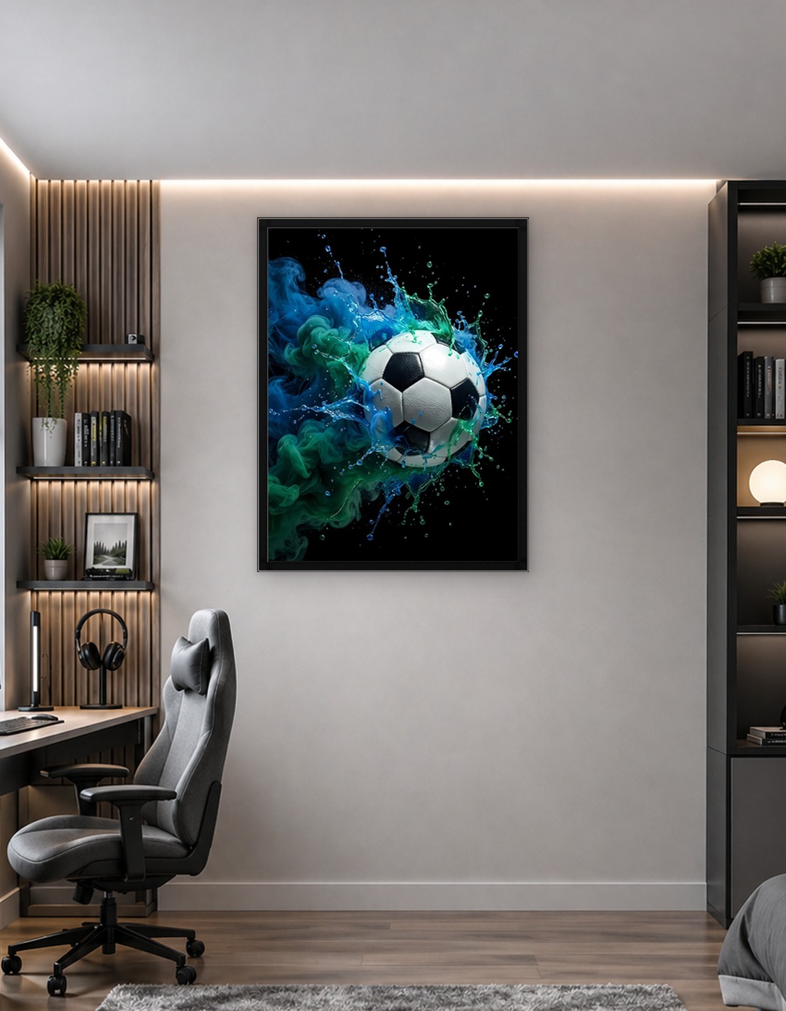 Soccer ball with colorful splash effect