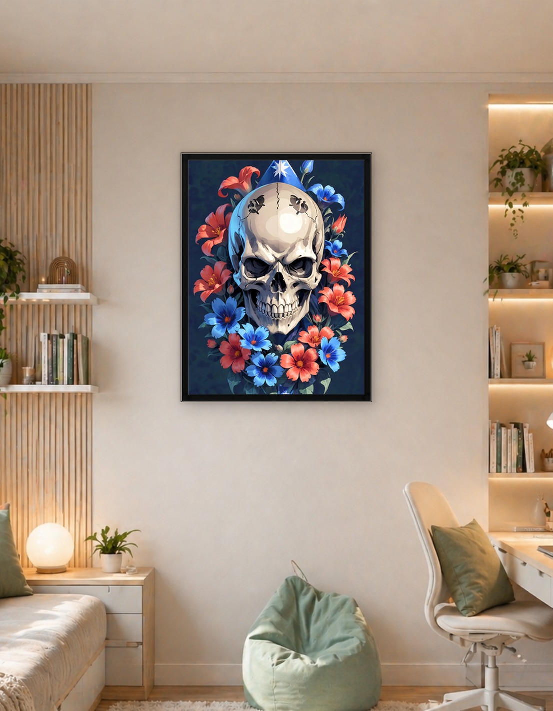 Skull with Flowers and Military Hat