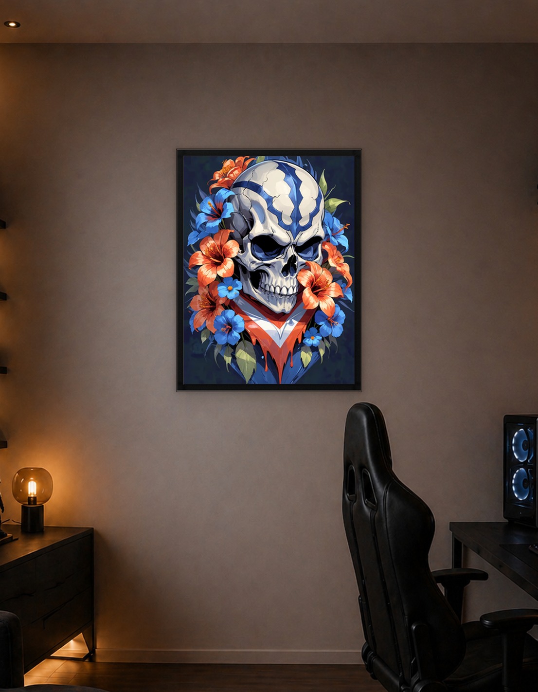 Skull with Flowers and Patriotic Design