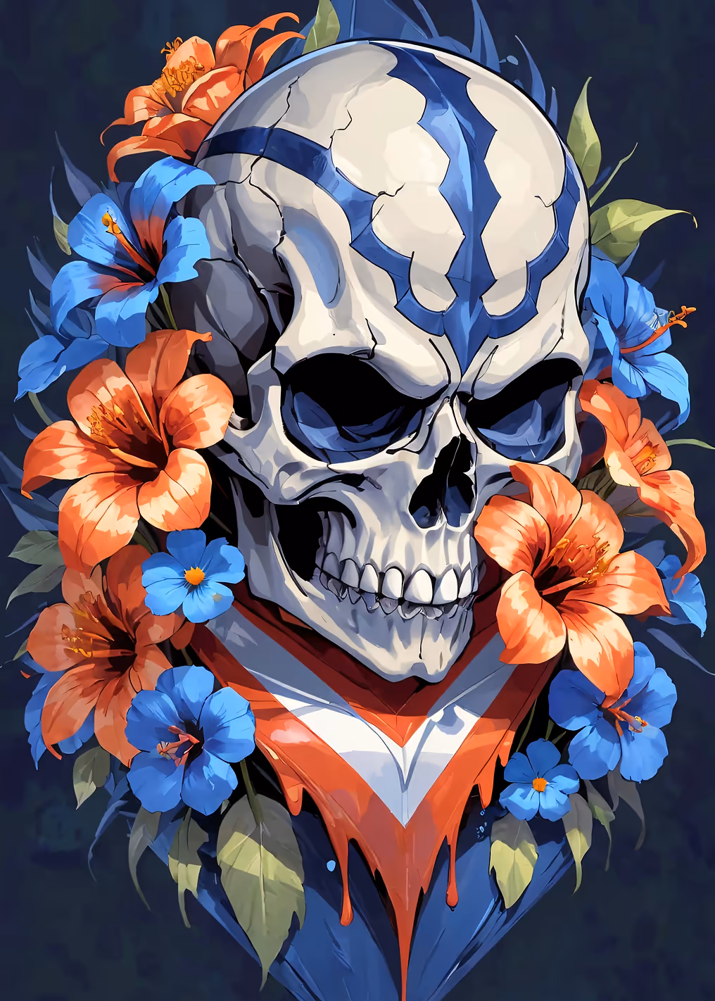 Skull with Flowers and Patriotic Design