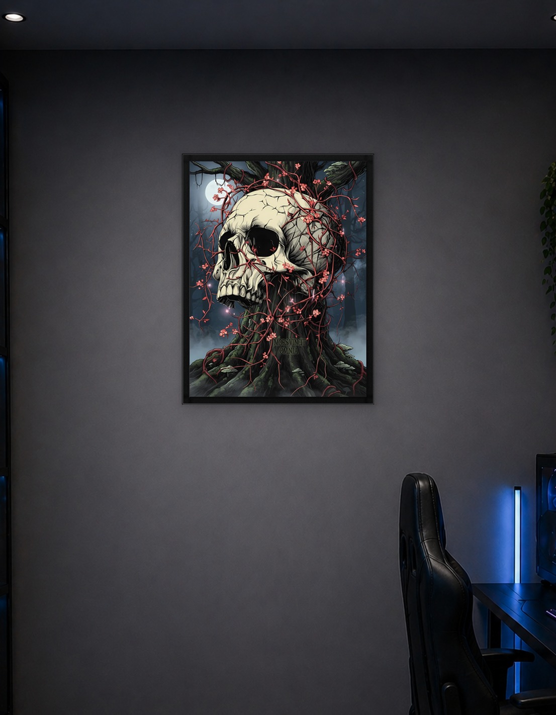 Skull entwined with flowering branches