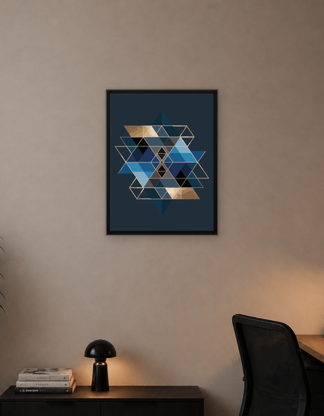 Geometric Abstract Art with Blue Triangles