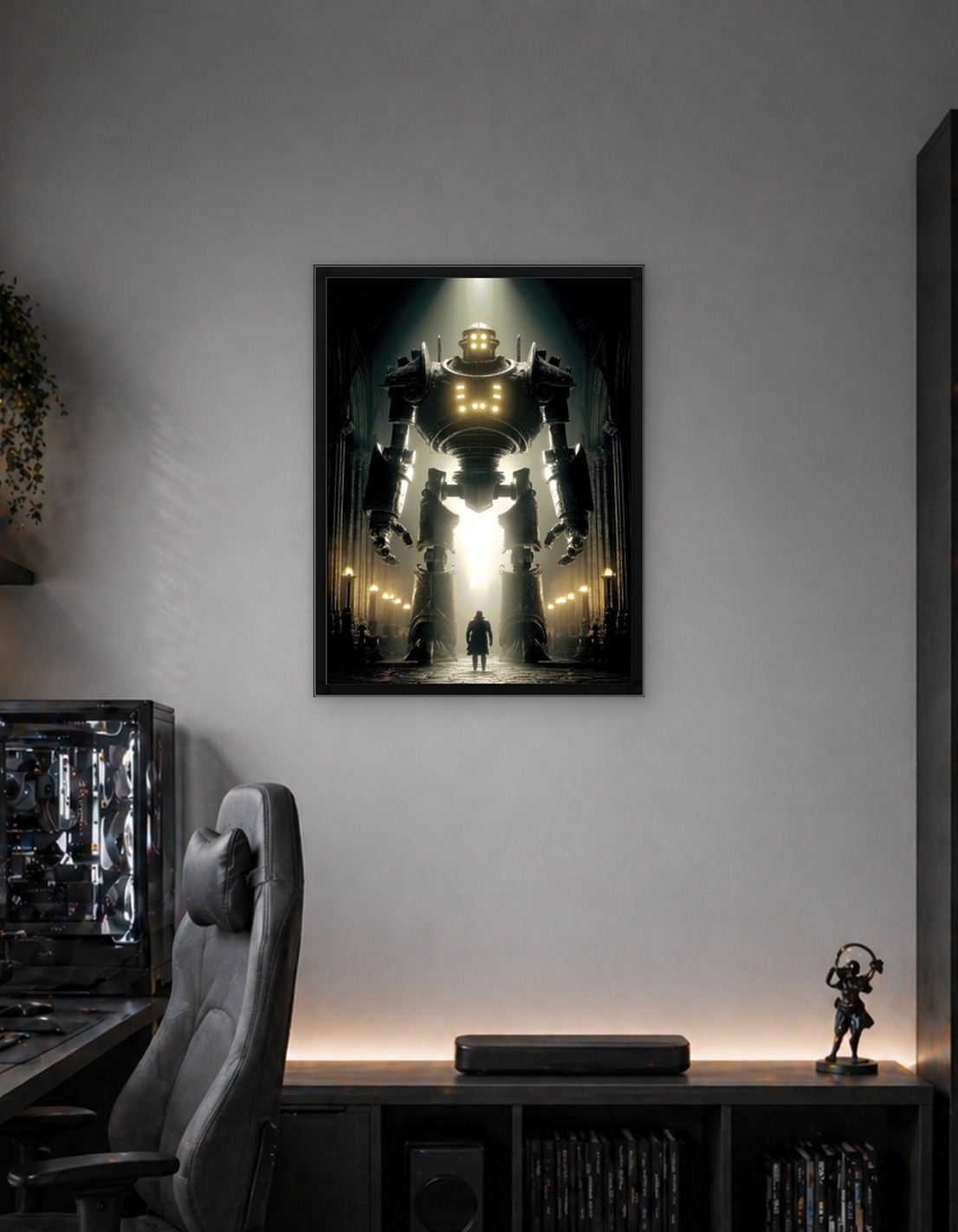 Giant Robot and Man in Cathedral
