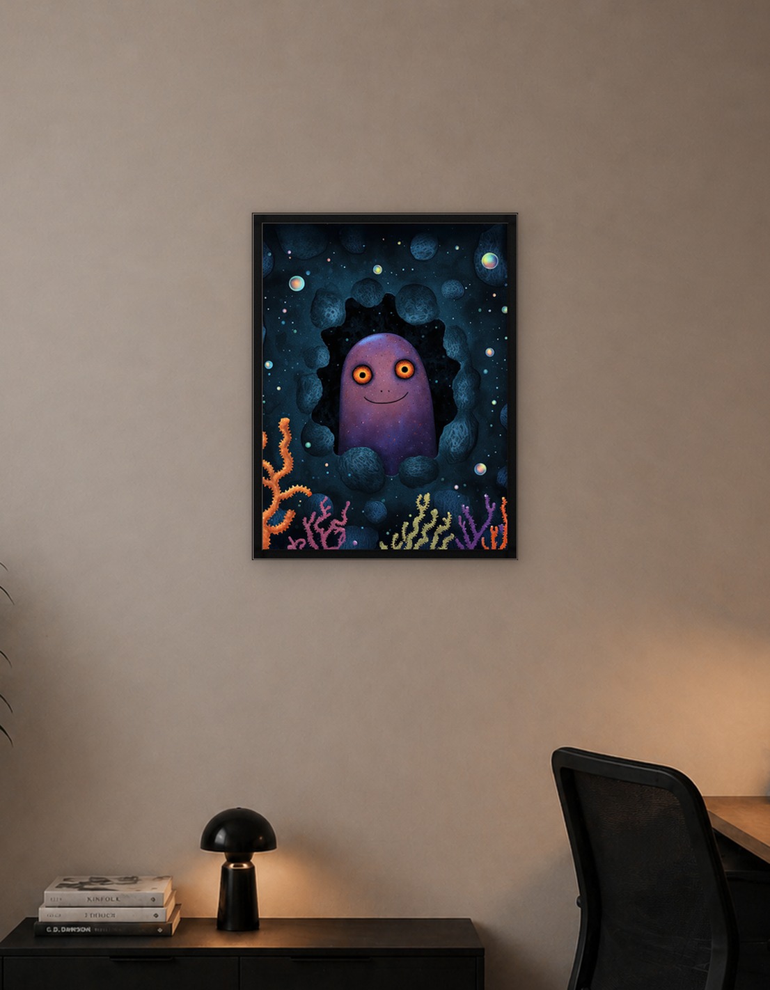 Friendly Purple Creature in Underwater Cave