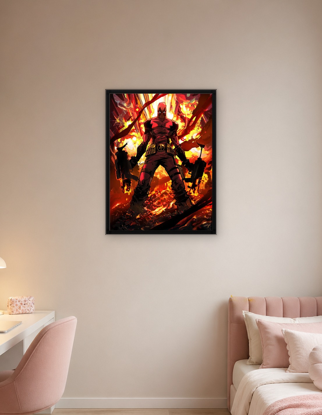 Deadpool Amidst Fiery Mayhem