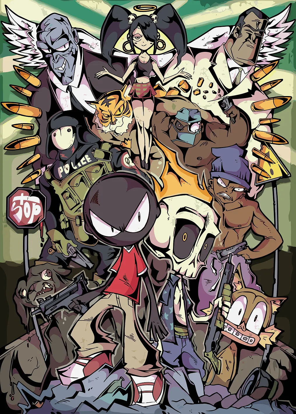 Cartoon Gangster Character Group Illustration