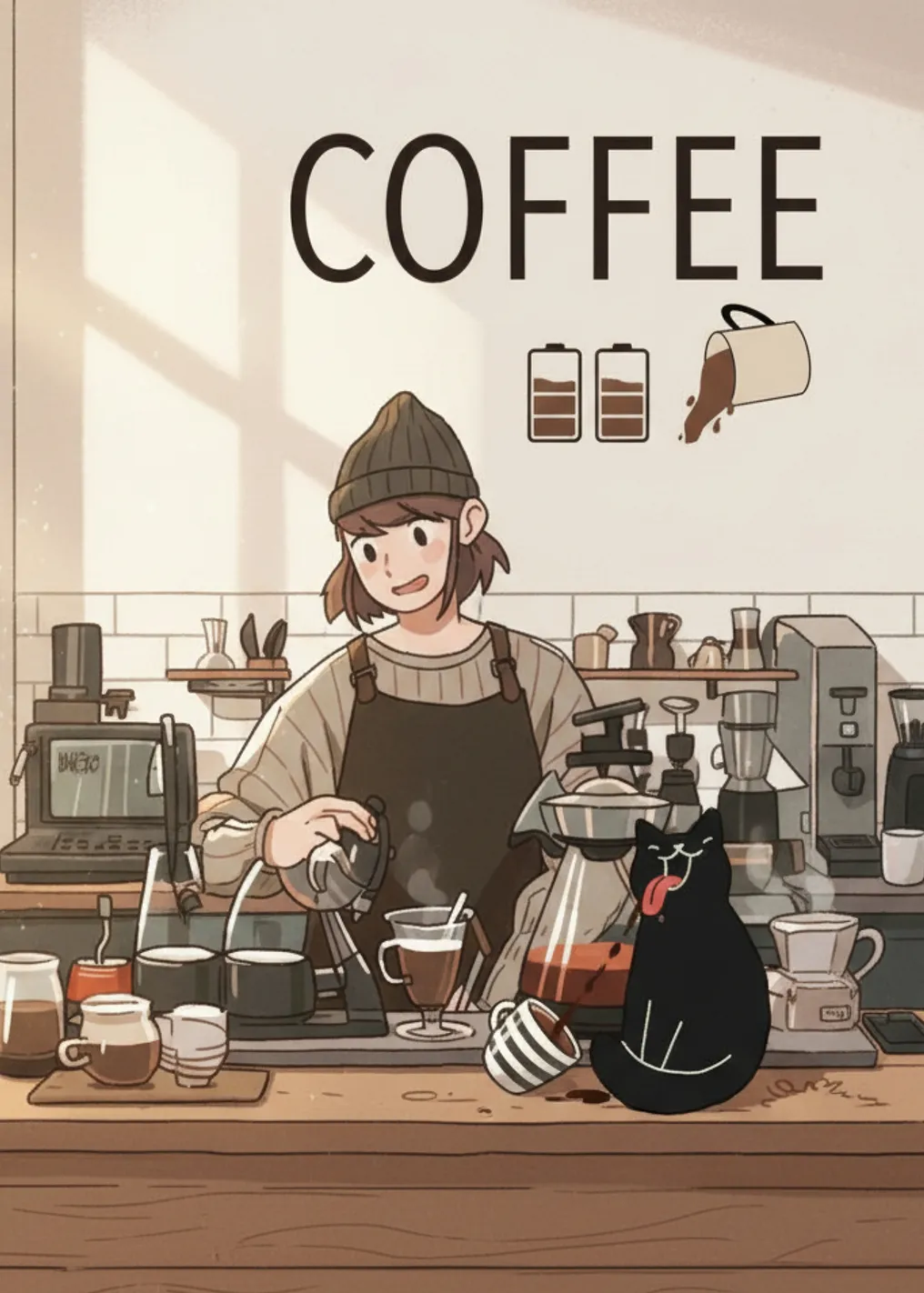Coffee Shop Illustration with Barista
