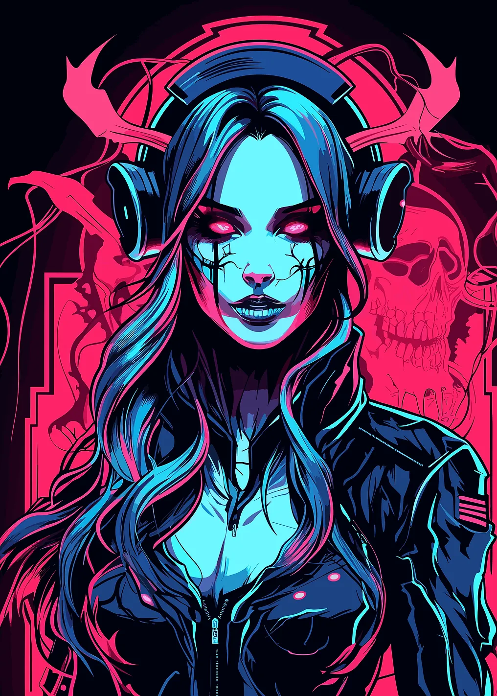 Cyberpunk Woman with Headphones