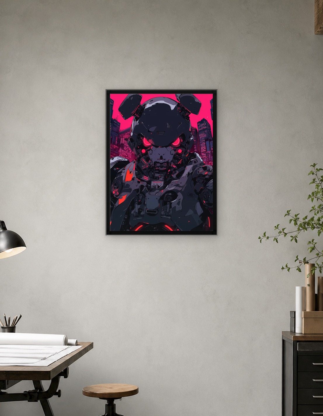 Cyberpunk Robot with Red Eyes