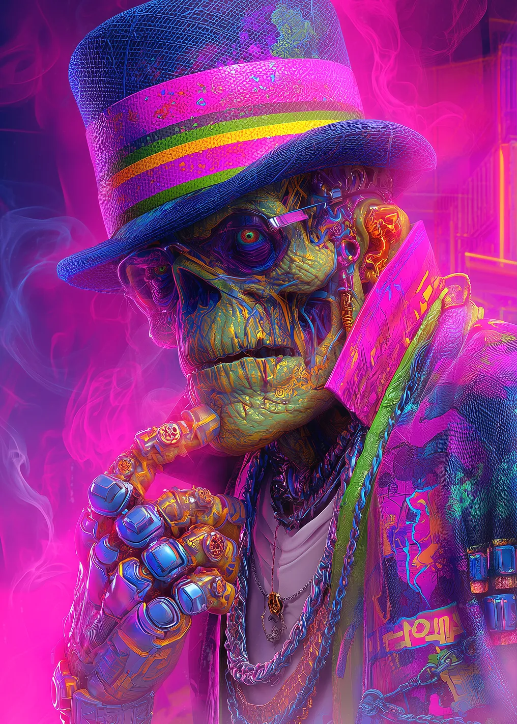 Cyberpunk Skeleton with Hat and Jewelry