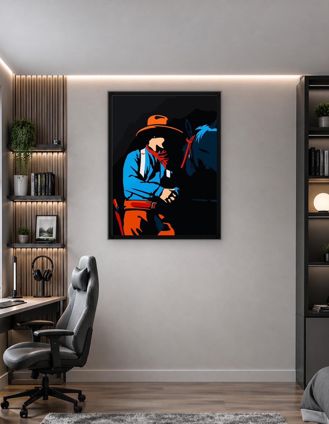 Cowboy and Horse in the Dark