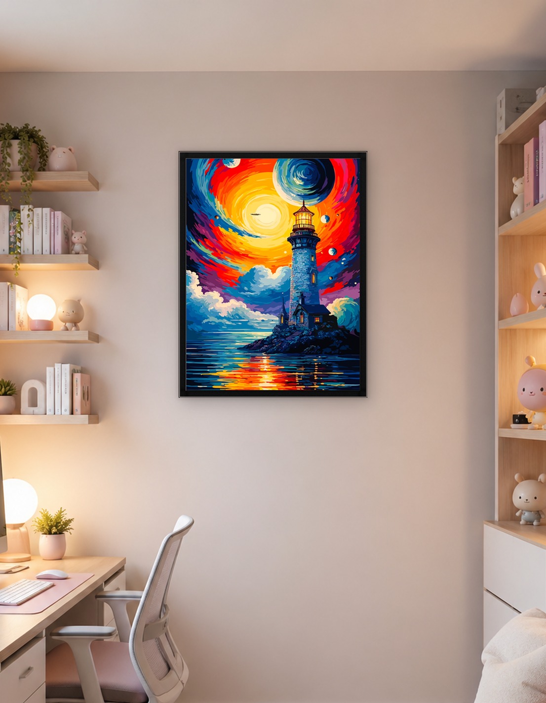 Cosmic Lighthouse in a Swirling Sky