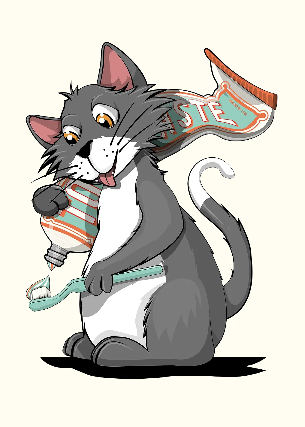 Кошка чистит зубы