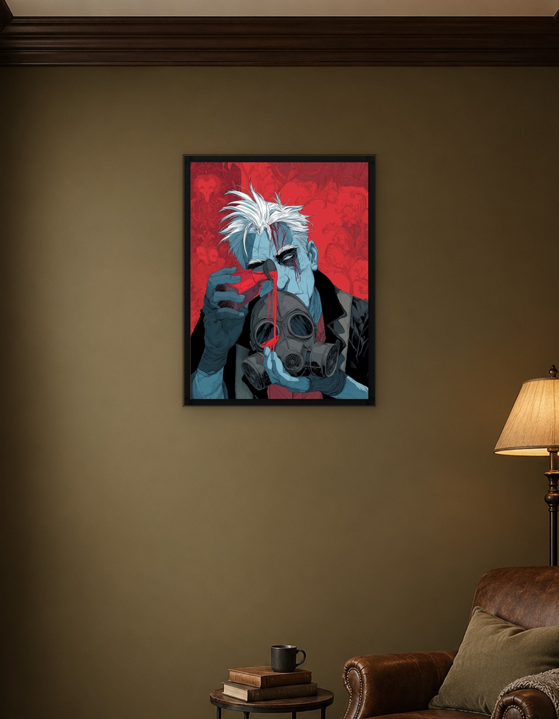 Bleeding Man with Gas Mask