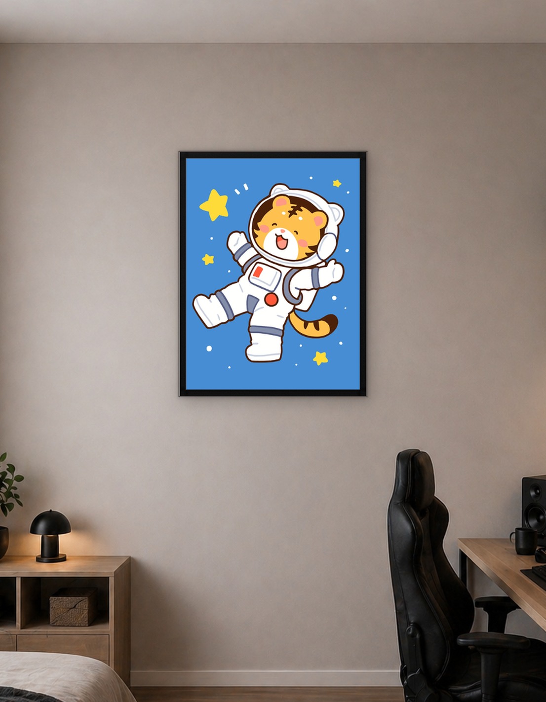 Cartoon Tiger Astronaut in Space