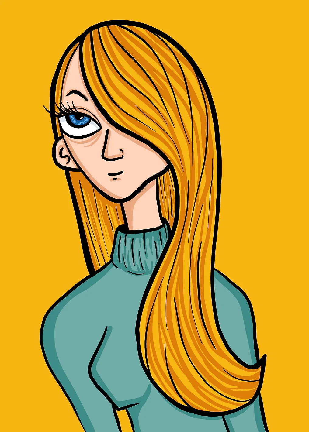 Cartoon Girl with Long Hair