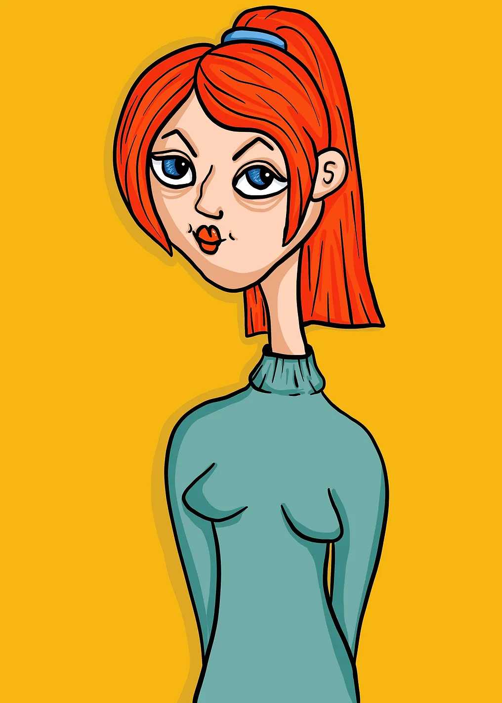 Cartoon Girl with Red Hair